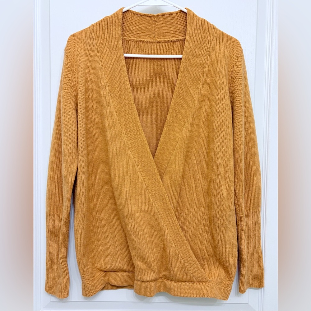 Mustard Yellow Wrap Sweater Surplice Knit Top One Size Cozy Lightweight